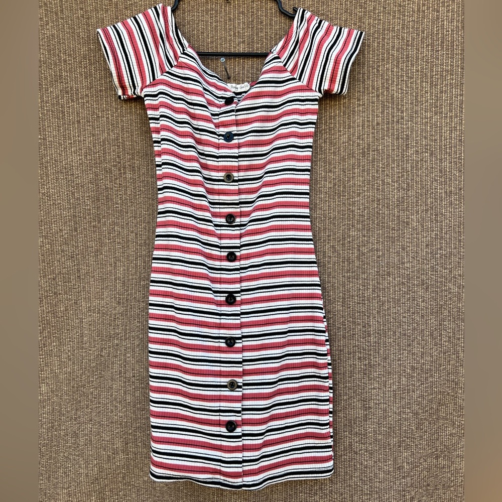 Peachy Girl Striped Multi Button womens Mini dress sz M